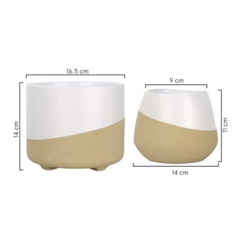 Pack Of Two Ceramic Round Planters White Beige, 2 of 4