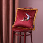 Trapeze Girl Double Sided Velvet Cushion Deep Berry Red And Stripes, thumbnail 1 of 6