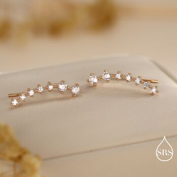 Sterling Silver Ear Crawler Earrings With Sparkly Cz Crystals, 6 of 12