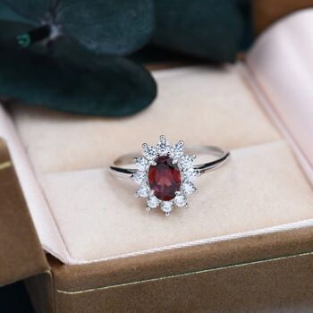 Genuine Garnet And Cz Halo Ring Sterling Silver, 5 of 12