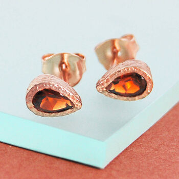 January Birthstone Garnet Teardrop Silver Stud Earrings, 3 of 4