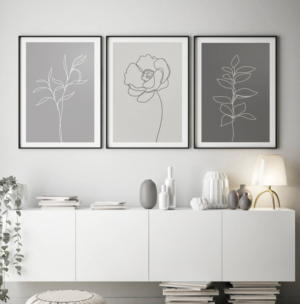 Set Of Three Colour Line Art Floral Prints By Over & Over