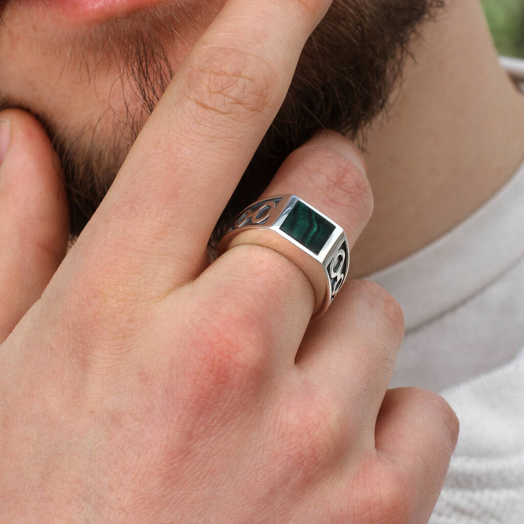 Personalised Silver And Semi Precious Malachite Ring, 1 of 6
