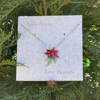 Poinsettia Christmas Flower Necklace, 5 of 6