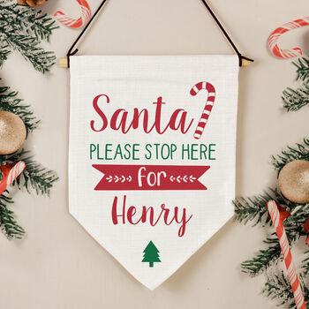 Personalised 'Santa Stop Here' Pennant, 2 of 3