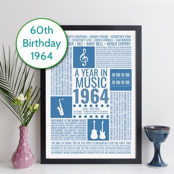 Personalised 60th Birthday Print 1964 Music Year Gift, 9 of 11