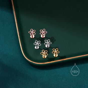 Forget Me Not Internally Threaded Flat Back Earrings In Sterling Silver, 7 of 11