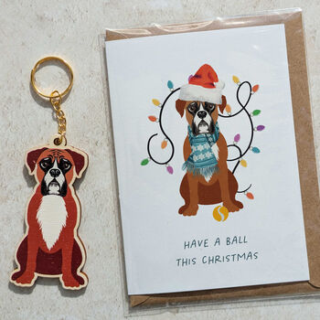 Boxer Dog Wooden Keyring With Optional Christmas Card, 2 of 12