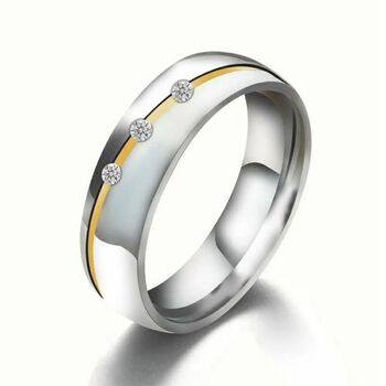 Stainless Steel Silver Plated Band Promise Ring Set, 5 of 5
