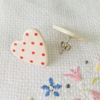 Ceramic / Silver Plated Pink Heart Stud Earrings, 6 of 7