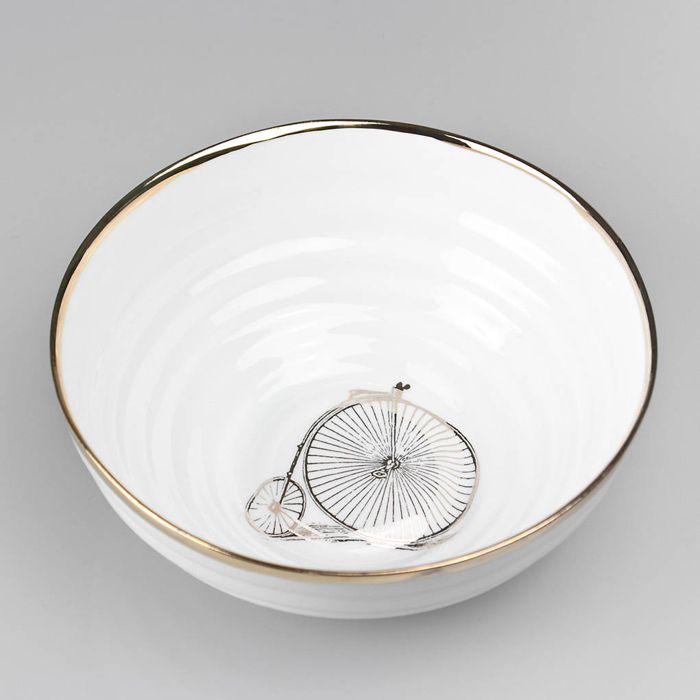 porcelain serving bowl with thick gold rim by kina ceramics