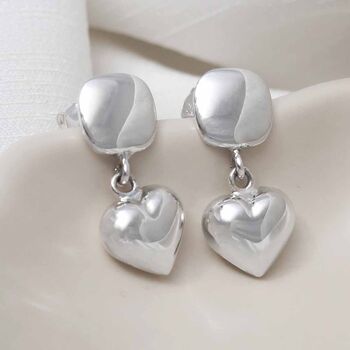 Sterling Silver Heart Droplet Studs, 5 of 5