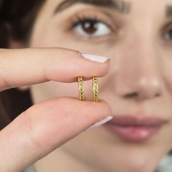 Peridot August Birthstone Small Huggie Hoop Earrings, 2 of 5