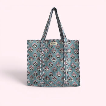 Pale Blue Ditsy Floral Quilted Cotton Tote Bag, 2 of 5