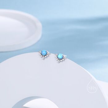 Vintage Inspired Blue Opal Flower Cz Stud Earrings, 6 of 11