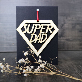 Super Dad Fathers Day Card With Woodcut Keepsake, 3 of 6
