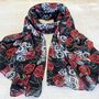 Black And Red Skulls And Roses Scarf, thumbnail 3 of 6