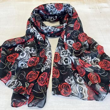 Black And Red Skulls And Roses Scarf, 3 of 6