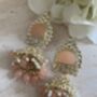 Peach Gold Kundan Jhumki Indian Earrings, thumbnail 1 of 6