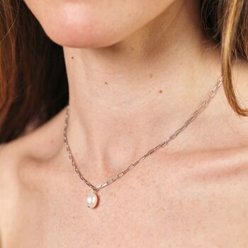 Sterling Silver Paperclip Pearl Pendant, 6 of 8