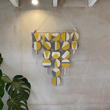 Large Ochre Yellow And Grey Geometric Wall Hanging, 4 of 9
