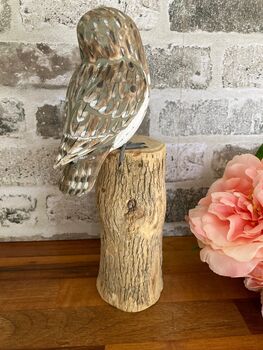 Hand Carved Wooden Owl Figurine Woodland Home Decor Ornament Figurine Gift, 3 of 8