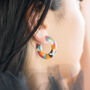 Multicoloured Tortoise Shell Small Chunky Hoop Earrings, thumbnail 2 of 5