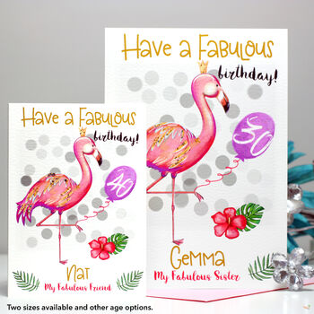 Personalised Flamingo 'Fabulous' 30th Birthday Card, 4 of 10