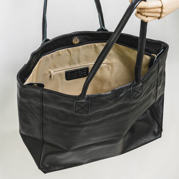 Black Leather Large Tote Handbag, 6 of 11