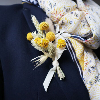 'Sunny' Yellow Dried Flower Buttonhole Wedding Corsage, 5 of 6