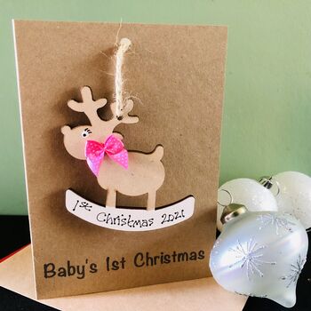 Personalised First Christmas Card Baby Girl Decoration, 5 of 10