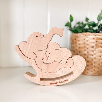 Handmade Wooden Elephant Mum And Baby, 2 of 7