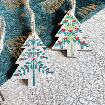 Handcrafted Colourful Wooden Christmas Ornaments Set, 3 of 5