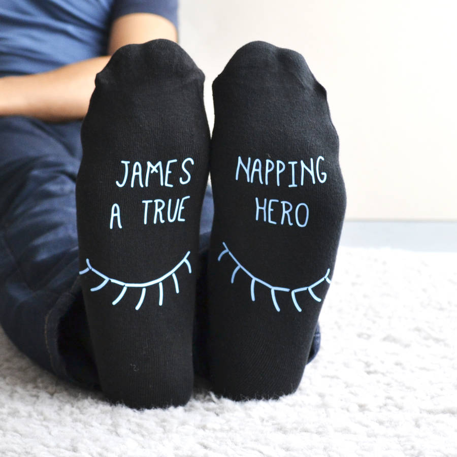 Personalised Napping Hero Socks By Solesmith | notonthehighstreet.com