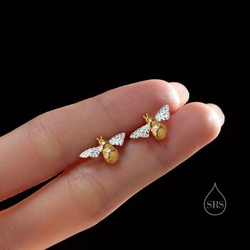 Sterling Silver Bumble Bee Stud Earrings, 6 of 11