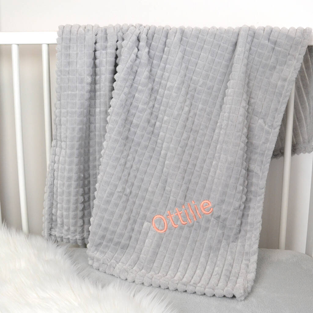 Personalised Grey Unisex Embossed Baby Blanket By D Caro