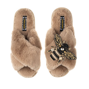 Classic Laines Slippers With Artisan Honeybee Brooch, 4 of 7