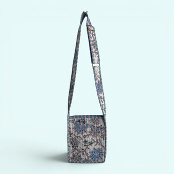 Mini Cross Body Bag | Pale Blue And White Block Print Floral, 2 of 5