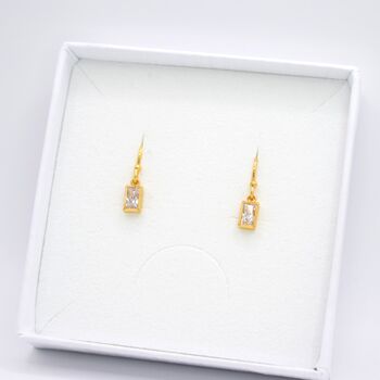 Gold Plated Clear Cubic Zirconia Rectangle Drop Earrings, 3 of 5