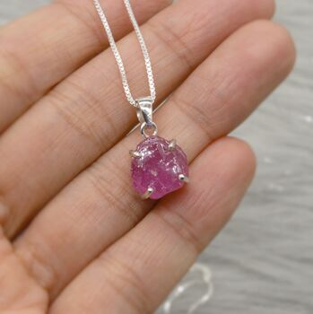 Raw Ruby Pendant Sterling Silver Chain Necklace, 7 of 12