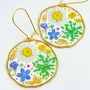 Medium Earrings With Daisies, Lavender And Green Flowers, thumbnail 1 of 12