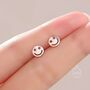 Starry Eyed Face Stud Earrings In Sterling Silver, thumbnail 2 of 10