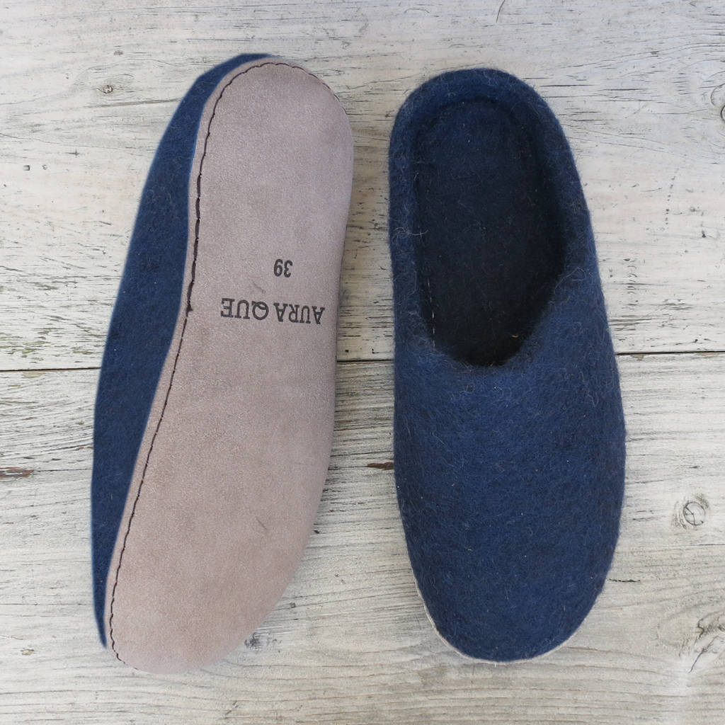 fair trade handmade mens felt slippers suede sole by aura que ...