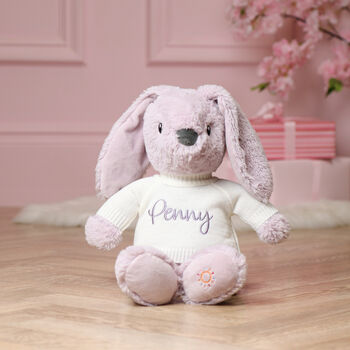 Personalised Max And Boo Large Bunny Soft Toy In Pink, Lavender And Amber, 3 of 11