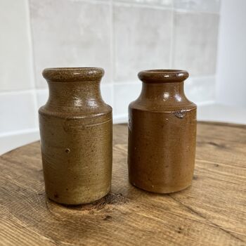 Pair Of Vintage Brown Stoneware Ink Bottles, 4 of 5