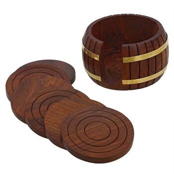 Wooden Tea Coaster With Stand Barrel Shape, 3 of 6