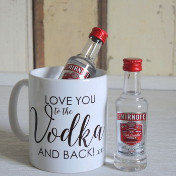 Personalised 'Love' Mug And Two Mini Bottles Of Vodka, 2 of 4