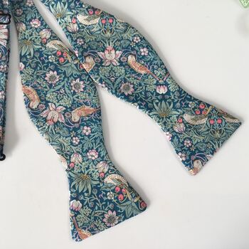 Liberty Self Tie Bow Tie , Green Strawberry Thief Print, 8 of 10