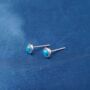 Turquoise Stone Sterling Silver Stud Earrings, Tiny Round Studs, thumbnail 4 of 7