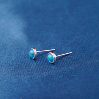 Turquoise Stone Sterling Silver Stud Earrings, Tiny Round Studs, 4 of 7